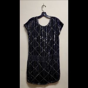 SPARKLE-Retro black sequined shift dress